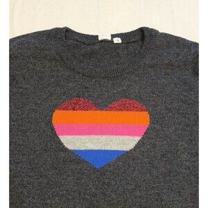 GAP Rainbow Heart Sweater Womens XL (Fits Like Large) Gray Crewneck Pullover